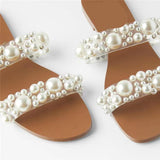 ZAR 2022 Summer New Women's Shoes With Girly Beach Shoes Casual Flat Pearl Slippers For Women's Outer Wear Luxury Plus Size