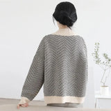 Winter Vintage Striped Single Breasted Sweater Ladies Loose Casual All-match Knitting Top Women Elegant Fashion