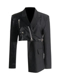 Zingj 2024 New Street Hipster Motorcycle Sense Irregular Suit Jacket Women's Waist Show Thin Suit