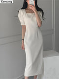 Summer Women Solid Color Elegant Vestidos Business Party Bodycon Work Office Lady Female