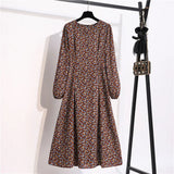 Winter Women Dress 2023 Vintage Lantern Sleeve Floral Print Chiffon Long Dress Casual A-line Elegant Party Vestidos