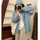 Zingj Recommend Korean Soft Waxy Twist Flower Sweater Coat Female Autumn And Winter Solid Color Loose Thick Needle Hat Knit Cardigan Jacket-Outfit