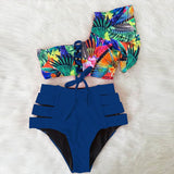 Sexy Women High Waist Bikini Swimsuit Swimwear Female One Shoulder Ruffle Biquini Bikini Set Bathing Suit