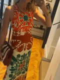 Colorful Printed Backless Halter Dress Women Fashion Sleeveless Slim Long Robe Summer Lady Chic Vacation Party
