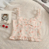 Camisole women's tops Summer short tops 2022 new Vintage lace slim warm ladies bottoming cute print tops for women