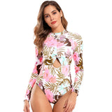 Printed Conjoined Conservative Surf Swimsuit 2025 New Small Fresh Long-Sleeved Sports