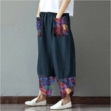 Printed Patchwork Cotton Linen Wide-leg Loose
