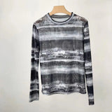 Zingj And Vintage Print Mesh Long Sleeve T-Shirt Female 202413 Lines Of Spring Money Inside The Jacket