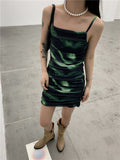 Y2K Tie Dye Sundress Mesh Bodycon Slip Dress For Women 2022 Summer Backless Mini Spaghetti Strap Dress Fashion