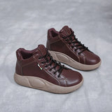 New Fashion Retro Botas De Mujer Snow Boots Non-slip Warm Pu Leather Lace-up Thick-soled Shoes Women's Fashion