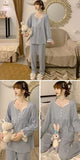 Solid Pajama Sets Women Simple V-neck Long Sleeve Homewear M-3XL Casual Breathable Loose Single Breasted Pyjamas