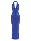 Halter Deep V Neck Sequin Maxi Dress- Outfit