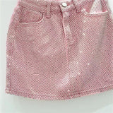 Denim Rhinestone Mini Skirt- Outfit