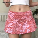 Ruffles High Waisted A Line Mini Skirt Women Aesthetic Summer Casual Pink Cute Hot Short Tennis Skirts Casual