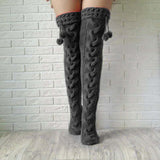 Zingj Knit Garter Fur Ball Over The Knee Long Stockings Pile Pile Wool Socks