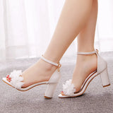 Cm Thick Heeled Light Mouth With Round Head Sandals Large Size Flowers High Heel Sandals White Bride Wedding Shoes