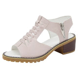 Heel Side Zipper Fish Mouth Sandals Women Large Size Square With Roman Wind Outside Wearing Cool Slippers