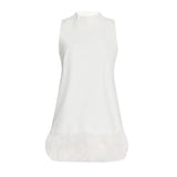 Zingj Sense Ostrich Hair Splicing Lady A-Line Dress 2024 Summer New Sleeveless Solid Color