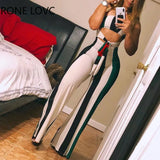 Women Skinny Striped Colorblock Lace up Cutout Bandeau Jumpsuit Summer Sexy Romper