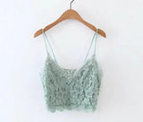 Women 2021 Summer Mint Green Solid Color Lace Crop Tops V-neck Sexy Strap Bra
