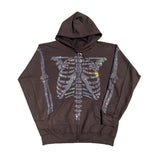Gothic Diamonds Skeleton Jacket Coat Zip Up Hooded Autumn Black Brown Sweatshirt Women Vintage Harajuku Punk