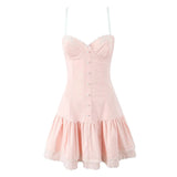 Embroidery Floral Corset Sling Strap Layered Hem Mini Dress-Outfit