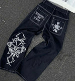 Vintage Gothic Embroidery Jeans Men Y2K New Street Hip Hop Trend Baggy Jeans Couple Harajuku Joker Slouchy Jeans