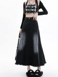 Zingj Denim Skirt Female Spring Autumn 2024 New Mid-Long Elastic High Waist Hanging Feeling Hair Edge A-Word