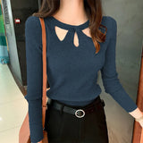 Winter Hollow Out Sexy Solid Sweater Ladies Elegant Fashion Slim Bottoming Knitting Pullover Tops Women Casual