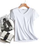 Quality Plain T Shirt Women Cotton Elastic Basic T-shirts 2021 Summer Tops Short Sleeve T-shirt Women Tees Plus Size