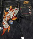 Style Fashion Brand KARAKURI Floating World Painted The Same Style Printed Men's Jeans Loose Straight Tube Wide-Legged