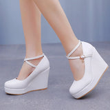 Cm Fashion Thick Bottom Slope Single Shoe Round Head Height Waterproof Slope Heel Buckle Heel Women's