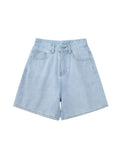 High Waist Wide Leg Denim Shorts Casual Female Solid Streetwear Knee-length Stright Jeans Bermuda Shorts 2022 New