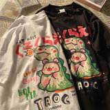 cartoon small dinosaur letter printing short-sleeved O-neck Tshirt women loose y2k top summer niche couple tshirt