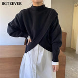 Fashion Half-turtleneck Women Sweater Jumpers 2020 Autumn Winter Knitwear Cross Split Loose Female Knitted