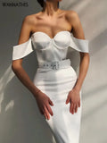Women Off The Shoulder Long Dresses With Belt Elegant Bodycon Summer Sexy Fashion Party Prom Midi Calf Female