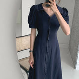 Chic Ladies A-Line Shirt Vestidos Summer 2021 Elegant Slim Waist Female Single-Breasted