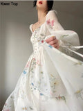 Elegant Floral Party Dress Romantic One Piece Fairy Beach Dresses Woman Lantern Sleeve Evening Prom Vestidos 2024