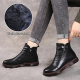Winter Boots Leather Shoes Women's Fashion Snow Boots Women Flat Shoes Non-slip Warm Thick-Soled Sneakers Women
