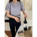 2024 Summer New Oversize Beautiful Korean Sweater Bubble Short-Sleeved T-Shirt