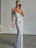 Silver Wrap Design Strap Maxi Dress- Outfit
