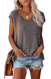 Color V-neck Cotton Blend Casual Loose Sleeveless Top Women's