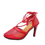 Summer New Fashion Mesh Breathable Square High Heel Fine Heel Tie Women's
