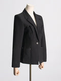 Zingj Temperament Casual Small Suit Female 2024 Spring New Fashion V Collar Long Sleeve Design Feeling Small Black