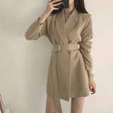 Red Small Suit Medium Long Chic Retro Belt Korean Version 2025 Casual Temperament White Suit Jacket