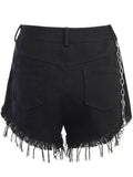 Bandage Denim Shorts With Chain Women High Waist Streetwear Gothic Jeans Mini Black Casual Goth 2022 Fashion Bottoms