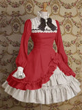 Japanese Style Women Gothic Cosplay Dresses High Waist Contrast-Color Ruffled Sweet Lolita Dress Kawaii