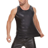 Zingj Men's Sexy Soft Lacquer Leather Vest Bright Leather Close-Fitting T-Shirt Size Accurate No