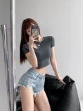 Women Sexy Shorts Jeans Summer Fashion Casual Irregular Vintage Streetwear Club Party All-Match Ripped Hole Mini Denim