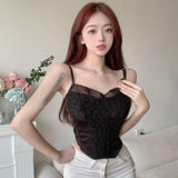 SummerWomen Retro Sweet Strap Tank Camis Corset Crop Tops with Built In Bras Chic Woman Tanks Camisoles Slim Crop